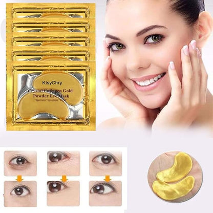 24K Gold Gel Crystal Collagen Lip and Eye Mask, 5 Pairs Gold Eye Mask Pads and 5 Pcs Gold Lip Patches for Moisturizing, Anti Wrinkle, Anti Aging, Hydrating Lips and Eyes