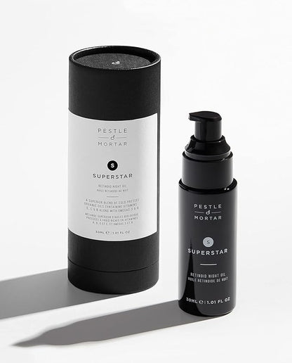 Pestle & Mortar Superstar 2% Retinoid Night Oil, Overnight Face Serum, Anti Aging, Reduces Wrinkles & Fine Lines with Vitamin E, Vitamin C and organic oil 1 Fl Oz