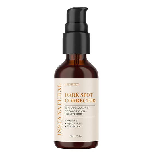 InstaNatural Dark Spot Corrector Face Serum, Brightens, Reduces Hyperpigmentation, Sun Spots and Acne Scarring, with Glycolic Acid and Niacinamide, 1 Fl Oz