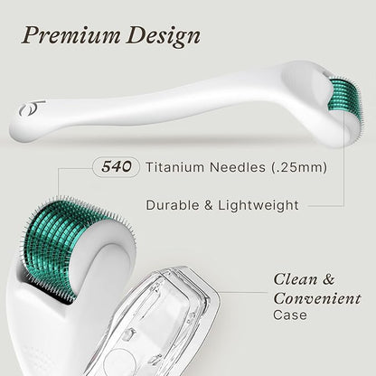 Derma Roller for Scalp, Beard & Face - Microneedling Roller with 540 Titanium 0.25mm Micro Needles, Microneedle Tool for Hair, Skincare Tools for Women & Men