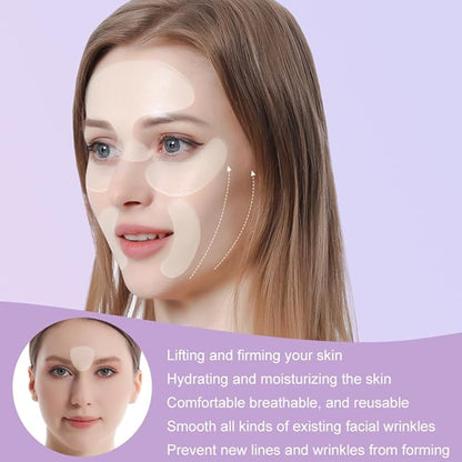 Facial and Forehead Wrinkle Patches, Reusable Hydrogel Face Lift Tape Invisible Anti Wrinkle Patches to Reduce Fine, Frown and Smile Lines, Overnight Filler for Deep Wrinkles Instantly(face-12pcs)
