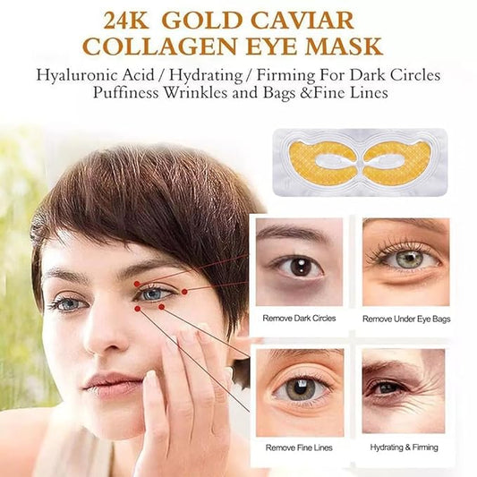 Gold Hydrogel Eye Patches, Collagen Crystal Under Eye Gel Mask Pads - Reduce Wrinkles,Puffy Eyes,Dark Circles,Undereye Bags - Eyes Contour Moisturizer Mask, Improve Skin Elasticity -5 Pairs