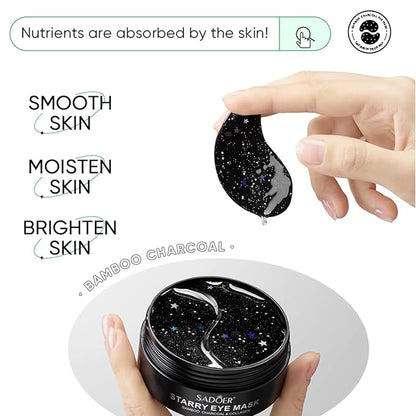 Eye Mask, Under Eye Patches 30 Pairs- Dark Circles, Puffy Eyes Treatments–Reduce Wrinkles and Fine Lines, Hydrating and Anti-Wrinkle Effect Under-Eye Patches with Hyaluronic Acid and Collagen (Bamboo Chartcoal)