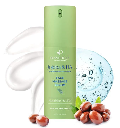 PLANTIFIQUE Superfood Under Eye Patches Dark Circle 12 Pairs and Jojoba Oil & Hyaluronic Acid Face Serum for Gua Sha Massage with Vitamin C, E Niacinamide for Glowing Skin