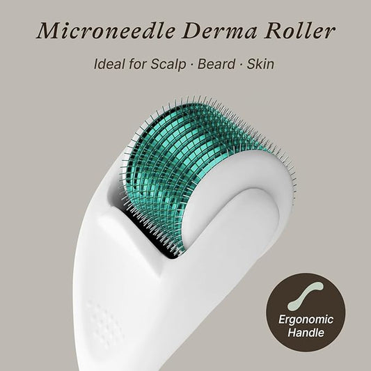 Derma Roller for Scalp, Beard & Face - Microneedling Roller with 540 Titanium 0.25mm Micro Needles, Microneedle Tool for Hair, Skincare Tools for Women & Men