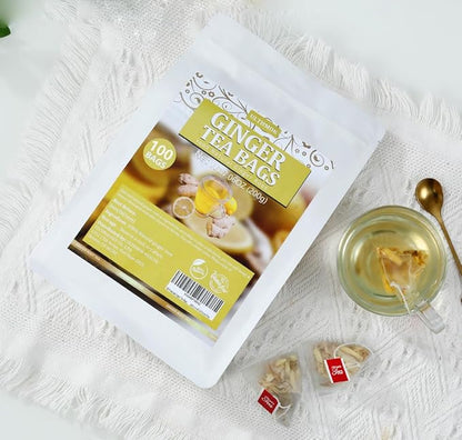 100 Premium Ginger Tea Bags/7.06 Oz, Made with 100% Natural Ginger Root, Warm & Spicy, Support Digestion & Boost Immunity, No Additives & Caffeine Free.