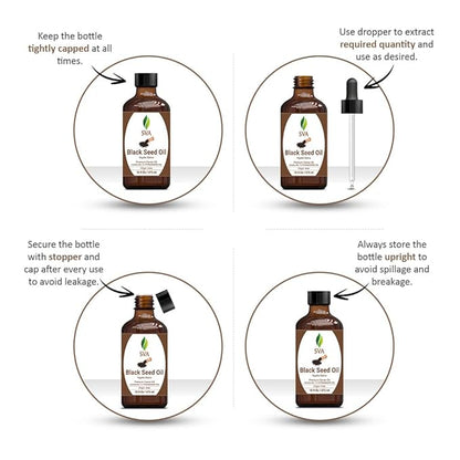 SVA Black Seed Oil - 4 Fl Oz – 100% Natural Cold Pressed Black Seed Oil - for Face, Skin Care, Hair Care, Scalp Massage & Body Massage – Carrier Oil with Dropper