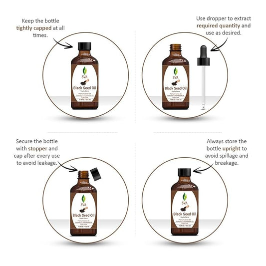 SVA Black Seed Oil - 4 Fl Oz – 100% Natural Cold Pressed Black Seed Oil - for Face, Skin Care, Hair Care, Scalp Massage & Body Massage – Carrier Oil with Dropper