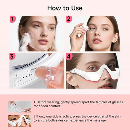 Under-Eye Red Light Therapy Device with Microcurren, 3D Contour Eye Massager for Dark Circles, Eye Bags & Wrinkles, Rechargeable Under Eye Treatment Device for Puffiness and Fine Lines