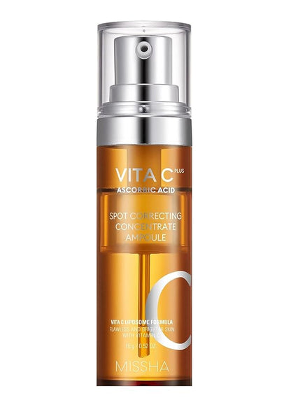 MISSHA Vita C Plus Spot Correcting Concentrate Ampoule 0.52 Fl oz/15ml, Korean Vitamin C Serum for Face, Improves Dark Spots & Firms Skin with 33% VITA C Liposome Formula, Mother's Day Gifts
