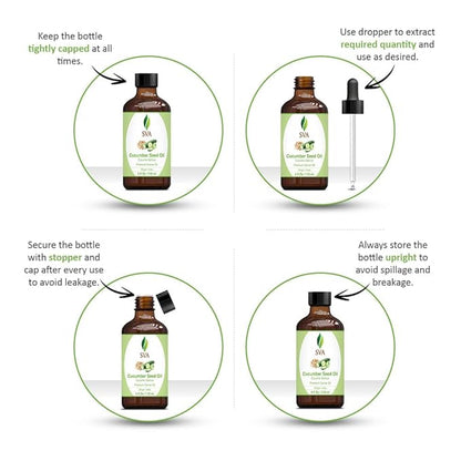 SVA Cucumber Seed Oil - 4 Fl Oz – 100% Natural Cold Pressed Cucumber Oil - for Face, Skin Care, Hair Care, Scalp Massage & Body Massage – Carrier Oil with Dropper