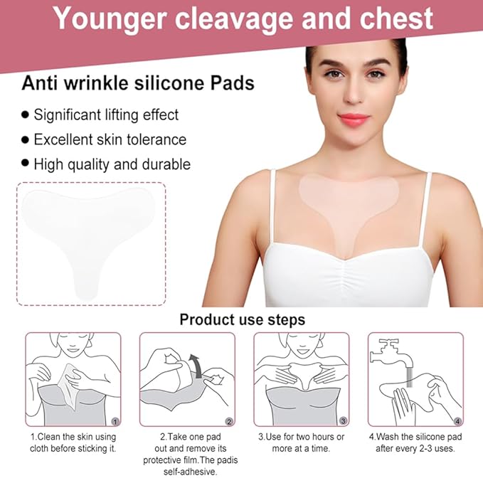 Chest Wrinkle Patches, Reusable Hydrogel Anti Aging Chest Pads, Hypoallergenic Silicone Gel Anti Wrinkle Tape for Side Sleeping, Neck & Décolleté, Smooth Fine Lines (chest-2 Pcs)