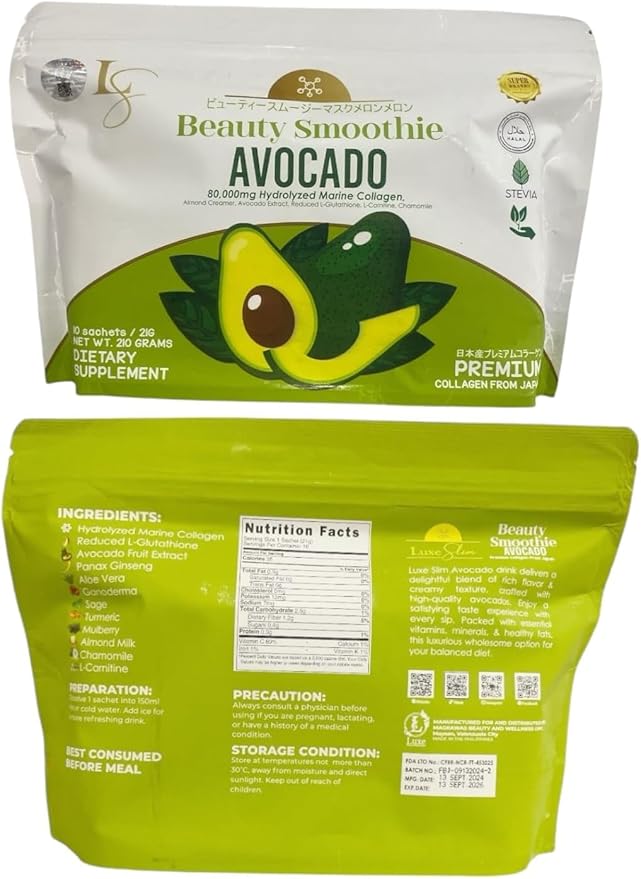 10 Sachets Luxe Beauty by Anna Magkawas Avocado Beauty Smoothie Collagen Drink Mix