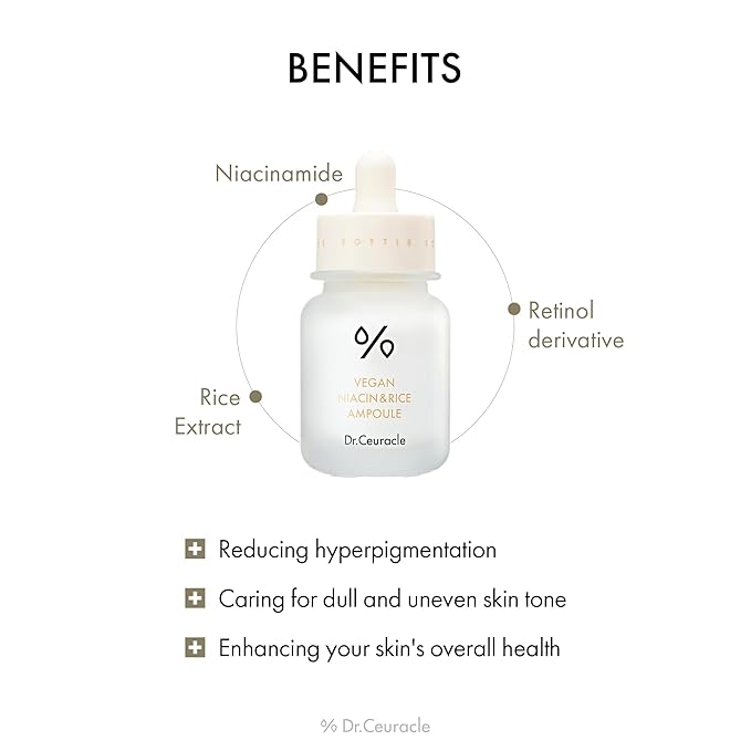 Dr.Ceuracle by leegeehaam Vegan Niacin & Rice Ampoule (30 ml / 1.01 fl. oz.) - Discoloration Correcting Facial Treatment Serum with Soft and Silky Finish