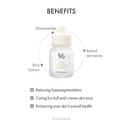 Dr.Ceuracle by leegeehaam Vegan Niacin & Rice Ampoule (30 ml / 1.01 fl. oz.) - Discoloration Correcting Facial Treatment Serum with Soft and Silky Finish