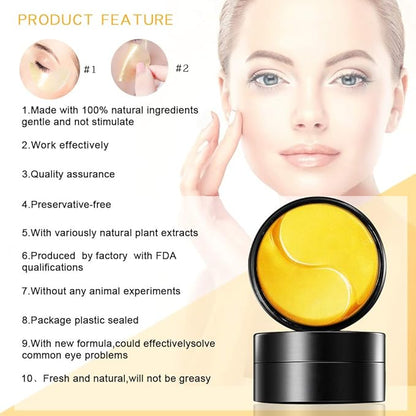 Golden Under Eye Patches (30 Pairs Eye Gels) - Golden Eye Mask with Amino Acid & Collagen - Rejuvenating Treatment for Dark Circles, Puffy Eyes, Refreshing, Revitalizing, Travel, Wrinkles