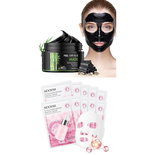 Peel Off Face Mask for Women & Men+Collagen Face Mask Sheet Pack of 10