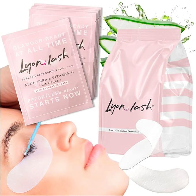 100 Pairs Eyelash Extension Under Eye Gel Pads by Lyon Lash - Lint Free with Aloe Vera Hydrogel Eye Patches, Premium Eyelash Extension Supplies & Beauty Tools, Fit Most Eye Shape, Stick Well