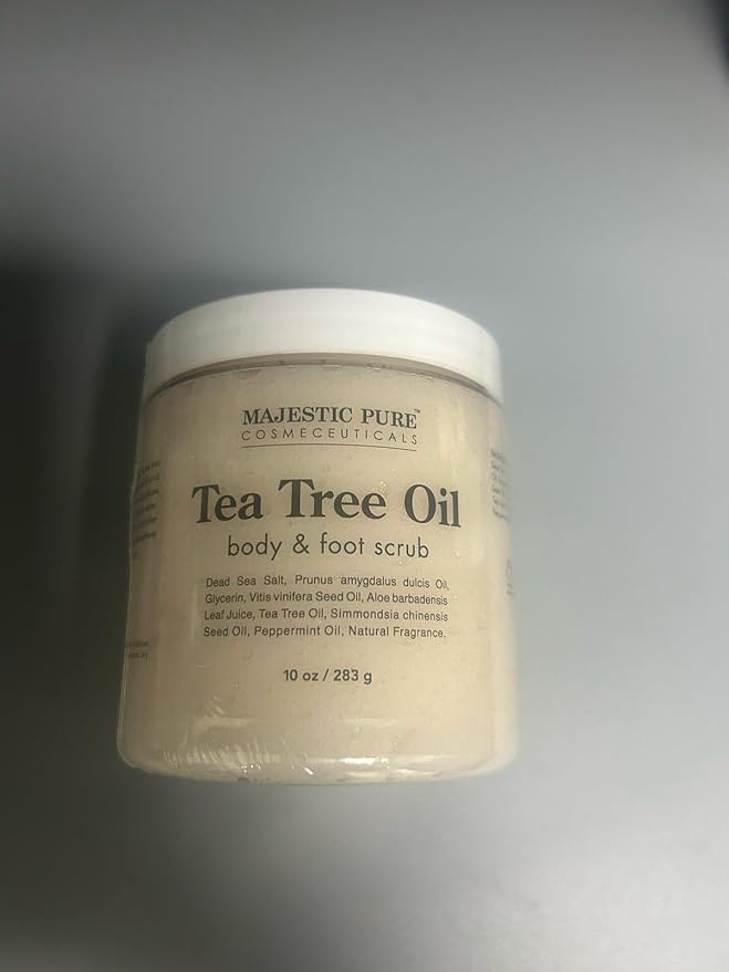 MAJESTIC PURE Tea Tree Foot & Body Scrub with Tea Tree Oil, Exfoliating Salt Scrub to Exfoliate & Moisturize Skin, Deep Cleansing - 10 oz