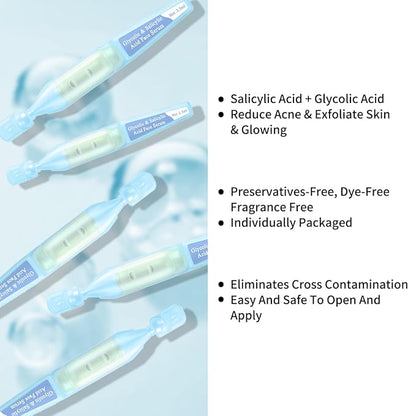 Salicylic Acid Serum for Face with Glycolic Acid, Azelaic Acid, Redness Relief, Hydrating & Smoothing Serum, Anti Aging Facial Serum, 30 Ampoules