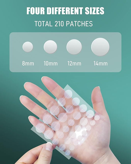 Pimple Patch 210 Counts 4 Sizes, Hydrocolliod Acne Patch for Face, Invisible Zit Patch with Tea Tree Oil & Calendula Oil, Blemish Patch, Vegan and Cruelty Free