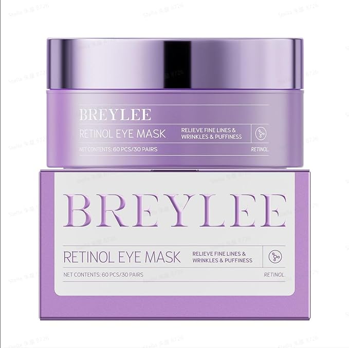 BREYLEE Retinol Eye Mask, 60 Pcs - Under Eye Patches with Retinol, Collagen & Hyaluronic Acid, Reduce Puffy Eyes, Dark Circles, Wrinkles & Fine Lines, Anti-Aging Smoothing Skin Care for Women & Men