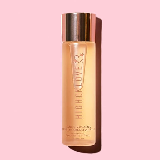 HIGHONLOVE Natural Body Oil with Hemp Seed, Grape Seed, & Vitamin E Oil - Moisturizing Body Glow with a Non-Greasy, Glowy Finish (120 ml) (Tropical Sunset)