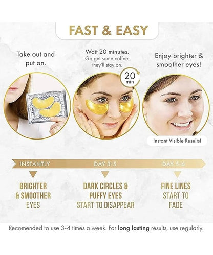 24k Gold Eye Mask Formulated for Puffy Eyes & Dark Circles for Men and Women 20 Pairs Under Eye Patches for Maximum Results SLEEPING WRINKLE REMOVE MASK REMOVING PUFFINESS UNDER EYE CARE COLLAGEN MASK