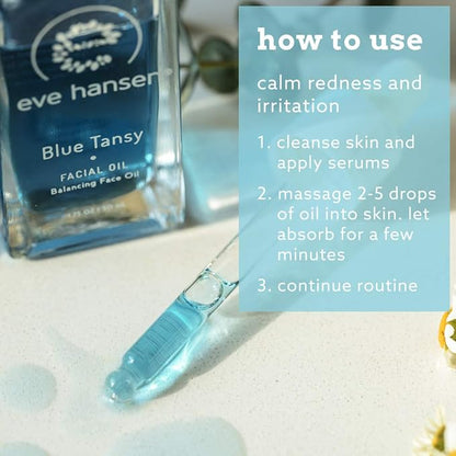 Eve Hansen Blue Tansy Facial Oil Moisturizer - Balancing Face Oil With Squalane, Rosehip, Turmeric, Vitamin E For Skin | Non-Greasy - 1.7 oz