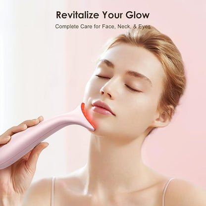 Facial and Neck Massager for Face, Neck - Skin Lifting & Firming - Wrinkle & Dark Circle Reducer - at Home Skin Care Face Sculpting Tool and Neck Massager-Pastel Pink