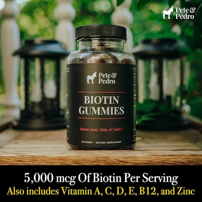 Pete & Pedro BIOTIN Gummies for Hair, Skin & Nails Growth for Women & Men |Hair Grow Supplement for Stronger Skin, & Nails | Cherry Biotin Gummy 5000mcg Per Serving | Seen on Shark Tank, 60 Count