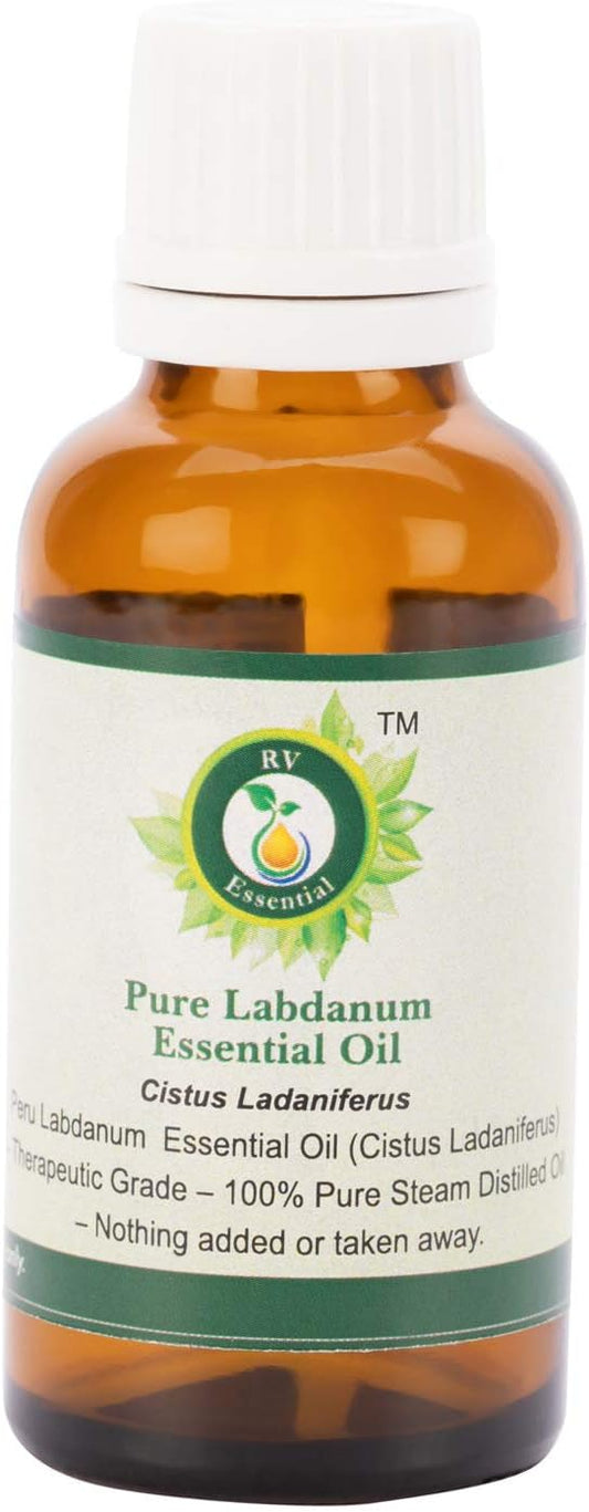 R V Essential Pure Labdanum Essential Oil 100ml (3.38oz)- Cistus Ladaniferus (100% Pure and Natural Steam Distilled)