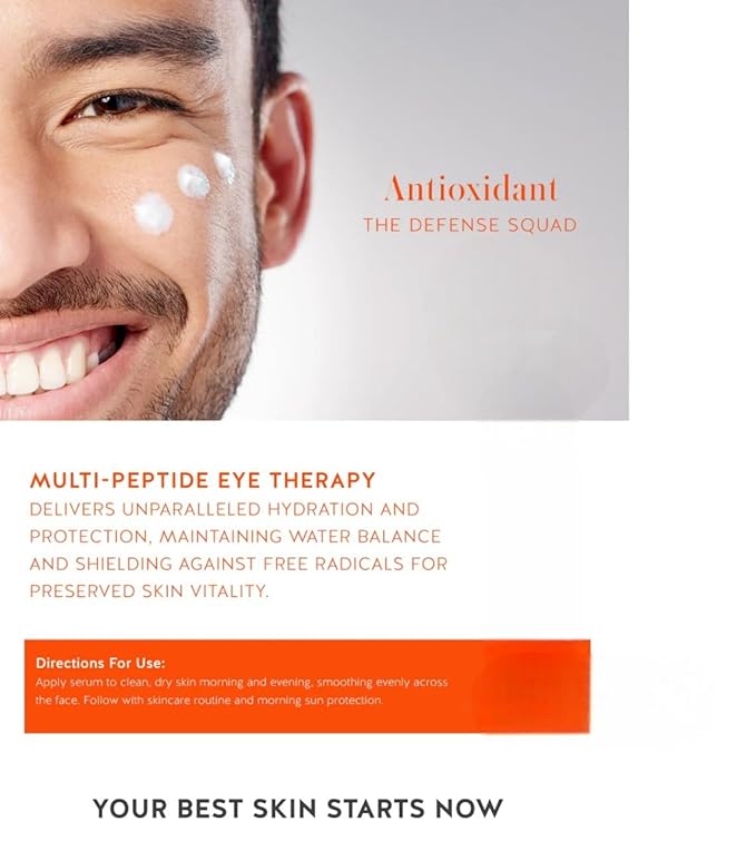 Anti-Aging Multi Peptide Eye Serum for Dark Circles, Under eye Bags and Wrinkles Dermatologist Reviewed Centella Asiatica Extract,1 Fl Oz