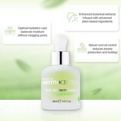 tHermoCEUTICAL DeAC Aciderm Serum - Targeted Adult Acne Solution, Sebum Reduction, Oil-Water Balance, Glowing Skin Promoter, Optimal Hydration Care, Lightweight & Refreshing Formula, 1.01 fl. oz