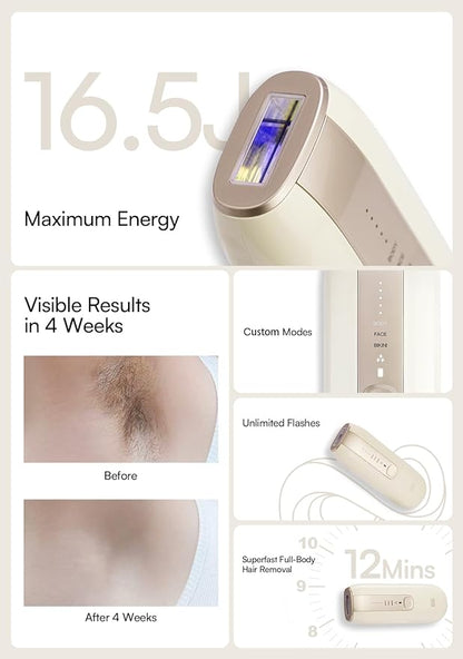 Laser Hair Removal Device for Women and Men, INIA Fond Hair Remover with Long-Lasting in Hair Reduction for Body&Face, Safe at-home Results for Armpits, Bikini and Legs