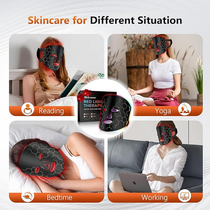 LED Fcae Mask Light Therapy, 8 Modes 288 Beads Red Light Therapy for Face, Portable Remote Timer, 630nm & 850nm Infrared Therapy Mask for Anti-Aging, Skin Rejuvenation at Home