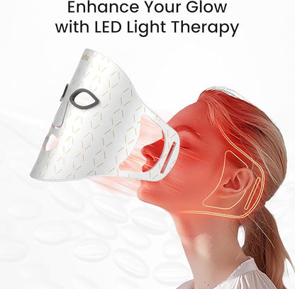 Red Light Therapy for Face - 4 Colors LED Face Mask Light Therapy with Timing Function, LED face Mask Light Therapy at Home 240 LED Beads (White+Silver)