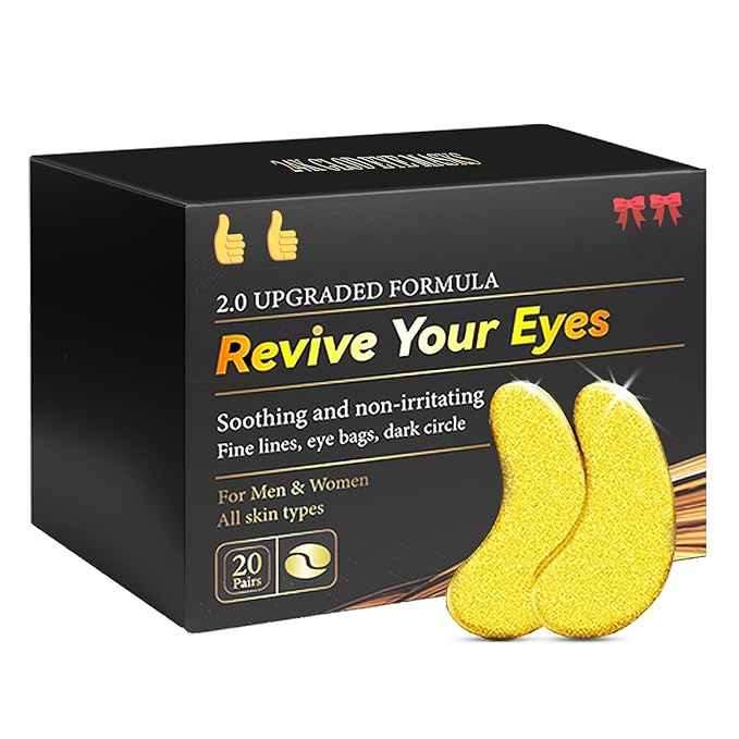 Gold Eye Patches for Puffy Eyes(20 Pairs),24K Eye Masks for Dark Circles and Puffiness Wrinkles,Eye Patches for Puffy Eyes and Dark Circles with Centella Asiatica Under Eye Patches for Women