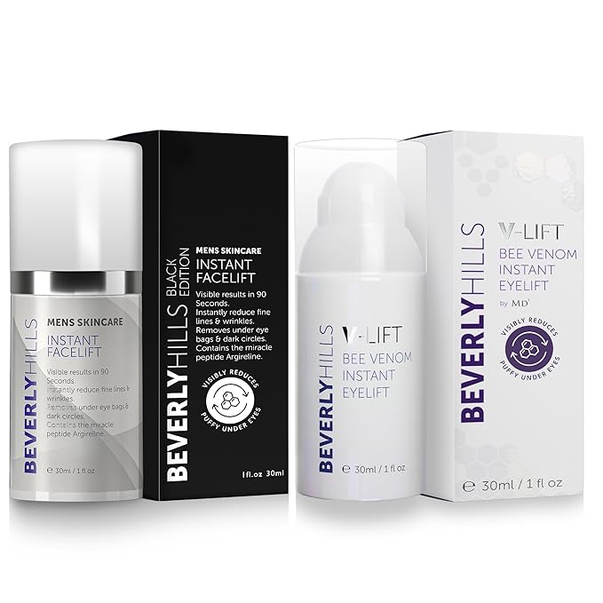 Beverly Hills V-lift Instant Eye Lift & Mens Instant Facelift Bundle with Discount - Eye Serum Treatment for Dark Circles, Wrinkles & Under Eye Bags for Women & Men, 30mL (120 Days Supply Each)