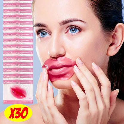 24K Golden Hydrating Lip Mask Patches, Korean Skincare, Plumping Treatment, 30 Pieces (Pink (B))