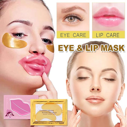 30 Pairs Lip Masks & 24K Gold Eye Masks, Crystal Collagen Eye Patches for Puffy Eyes, Moisturizing & Reduce Wrinkles, Lip Care & Under Eye Mask for Dark Circles and Puffiness