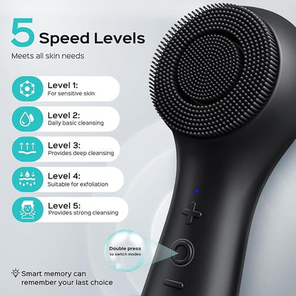 COSLUS Face Scrubber Facial Cleansing Brush: 2 in 1 Spin and Vibration Patented Tech, Silicone Electric Exfoliator Scrubber with Automatic Foaming, Waterproof Face Cleanser Brush for Men and Women