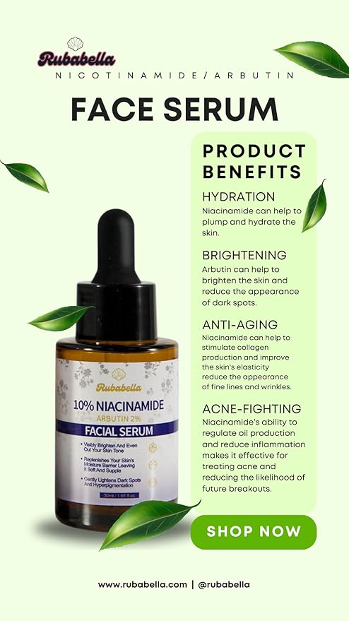 10% Niacinamide Arbutin 2% Face Serum for Acne Control | Pore Minimizer for Face | Antiaging | Clears Acne Marks & Blemishes for Even Skin Tone | For Women & Men | 1 Fl Oz / 30 ml