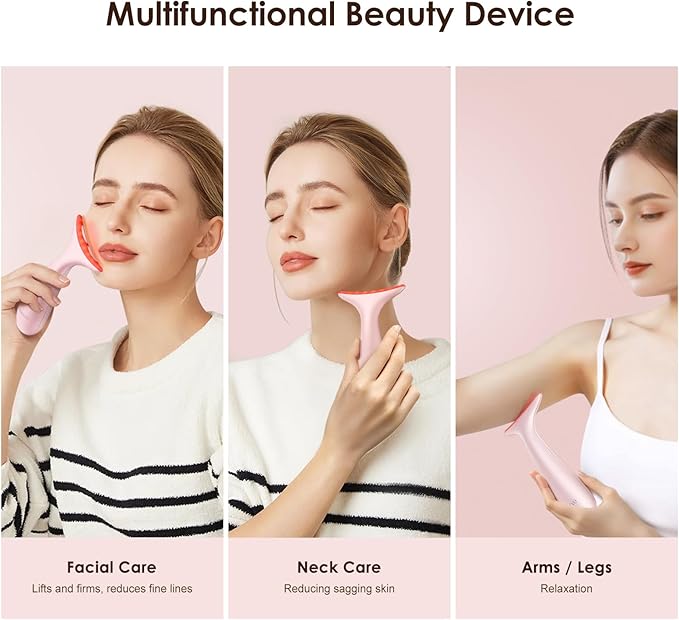 Facial and Neck Massager for Face, Neck - Skin Lifting & Firming - Wrinkle & Dark Circle Reducer - at Home Skin Care Face Sculpting Tool and Neck Massager-Pastel Pink