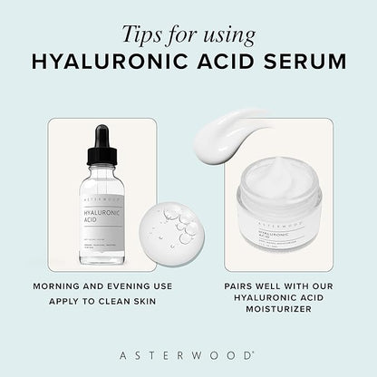 Asterwood Hyaluronic Acid Serum for Face - Plumping, Anti-Aging, Hydrating - Fragrance-Free - 2 Fl Oz