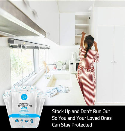 Personal Protection Kit TO GO, Mini 4 Item PPE Kit for travel and school | Includes 1 Each of Face Covering, Gloves, Cleansing Wipes & Hand Cleansing Gel | 10 - Pack (Purple)