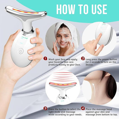 7 in 1 Face Massager Tool, Red Light Therapy for Face and Neck, Red Light Therapy Wand, Face Lift Device for Skin Care, White