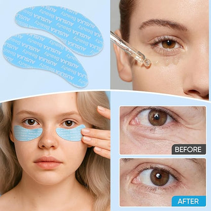 AUSLKA Reusable Under Eye Patches-3 Pairs, Silicone Reusable Eye Masks, Reusable Eye Wrinkle Patches, Silicone Eye&Face Mask for Fine Lines & Dark Circles, Storage Tin Included