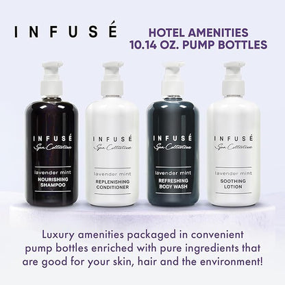 1-Shoppe Infuse Lavender Mint Spa Collection Amenities Set | 10.14 oz Pumps | Shampoo, Conditioner, Hand/Body Wash, Lotion
