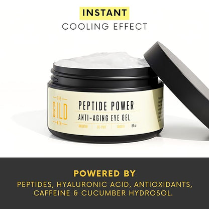 Peptide Power Anti-Aging Eye Gel For Men with Peptide Complex - Daily Wrinkle Creamy Gel - Line Smoothing For Wrinkles, Dark Circles & Puffiness 0.5oz